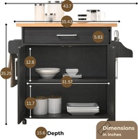 Chariot de cuisine roulant en bois avec porte-serviettes, tiroir à ustensiles et armoire avec étagère à épices