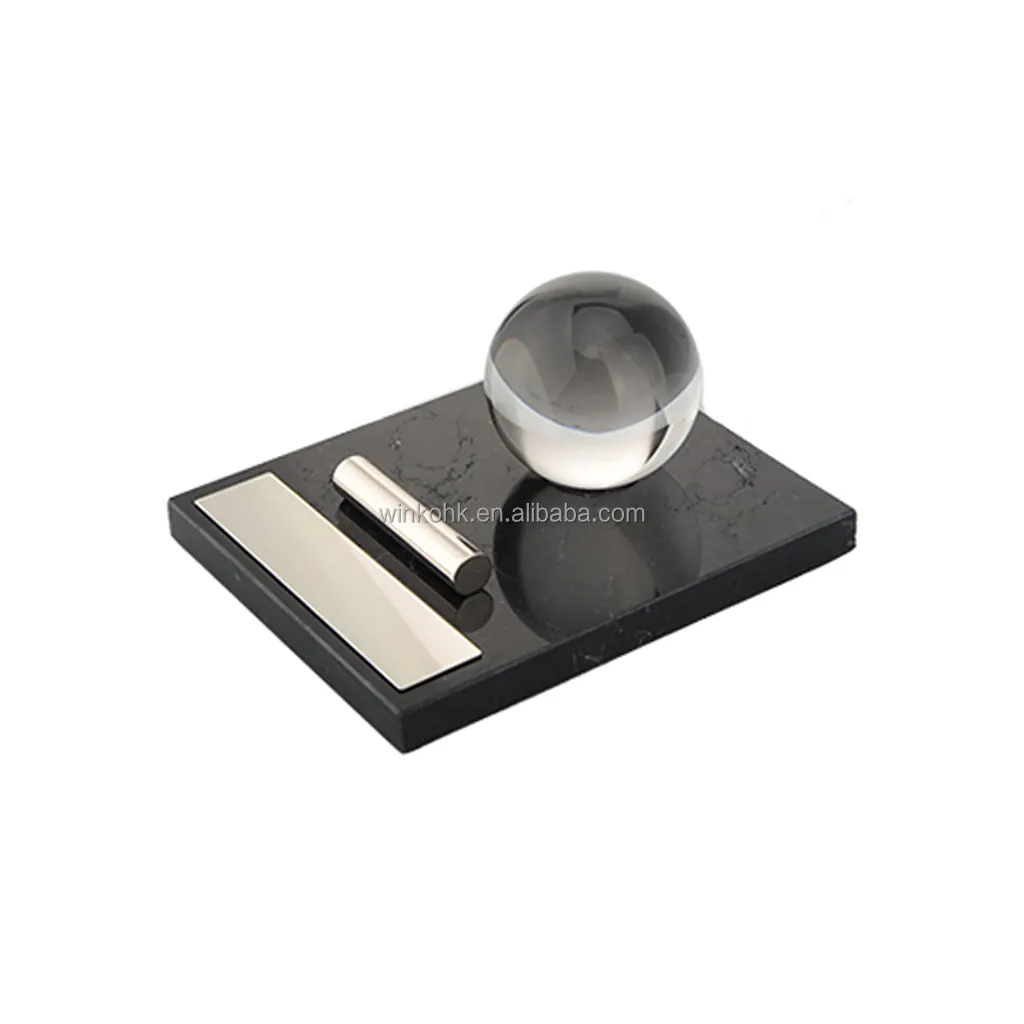 Metal bar ve kristal top kişiselleştirilmiş telefon standı ile lüks özelleştirilmiş siyah mermer akıllı telefon tutucu