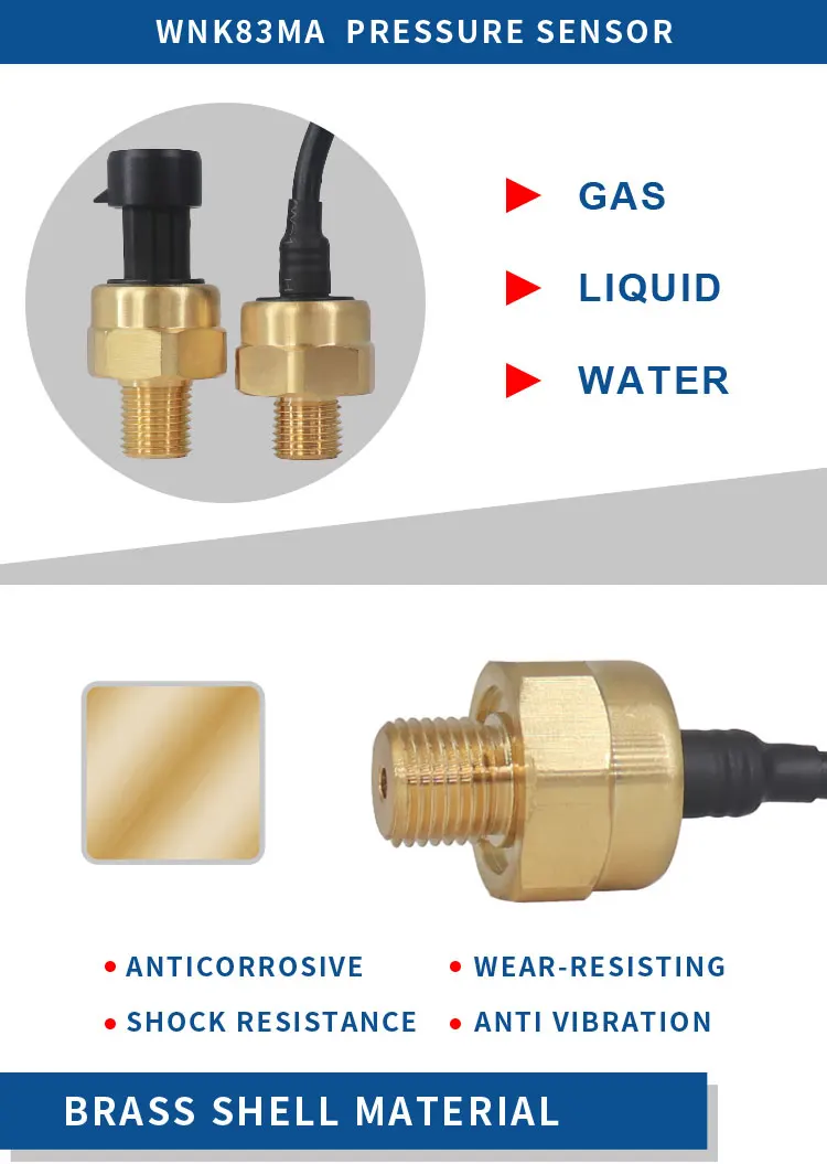 물 공기 가스를 위한 WNK 저비용 0.5-4.5V 놋쇠 압력 센서