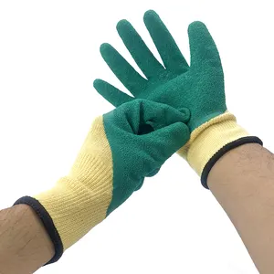 10 г 5 нитей желтый полиэстер-хлопок зеленый латекс морщинистое покрытие стойкие латексные перчатки с латексным покрытием рабочие перчатки