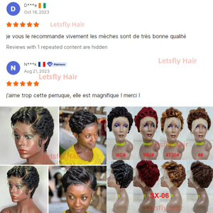 วิกผม Letsfly Pixie Curly ผมแท้ 100% วิกผมบ๊อบสั้น 13x4 ทรงพิกซี่คัท สี 99J วิกผมหน้าผากลูกไม้สำหรับผู้หญิงผิวสี - Product Image 2