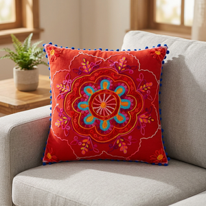 Housse de coussin bohème oreiller brodé rouge indien - Product Image 2
