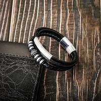 Bracelets en cuir véritable avec fermoir magnétique en acier inoxydable pour hommes, bracelet en cuir multi-couches, bijoux cadeau