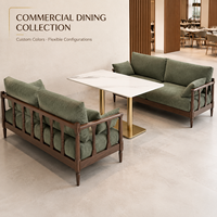 Groothandel restaurantstoelen en -tafels, restaurant eethoek, gestoffeerde bank, witte tafelblad, houten onderstel, bulk levering, commercieel