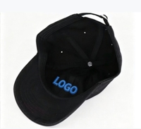 Zwarte katoenen pet met aangepaste blauwe logo-borduring, verstelbaar, ongestructureerd, baseballcap voor heren en dames, voor dagelijks gebruik buitenshuis