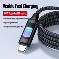 Cable de Carga Rápida USB Dual Tipo C a C con Luz Ambiental RGB de 100W para iPhone 15 16 17 Huawei Samsung Xiaomi iPad