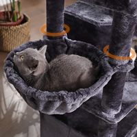 Arbre à chat en bois multi-niveaux de luxe, grand modèle 64,57'', avec centre d'activités, condo confortable, hamac, perchoirs et poteaux à gratter pour