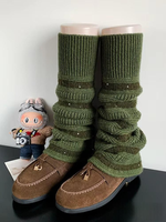 Jambières tricotées vert foncé vintage pour femme - Chaussettes thermiques d'hiver avec design évasé et paillettes contrastées
