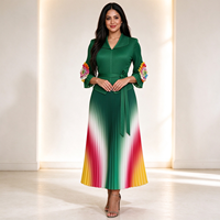 Robe longue plissée style Miyake grande taille pour femme musulmane africaine, dégradé de couleurs, col rabattu, décontractée pour soirée