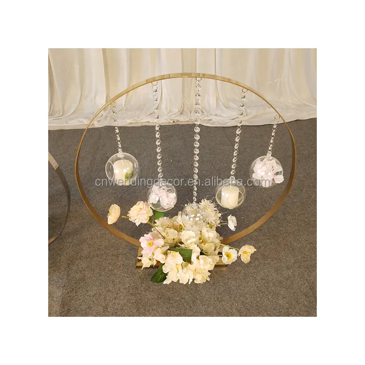 Centro de mesa circular de 60cm con bolas acrílicas, aro de Metal, centro de mesa para boda, soporte de flores