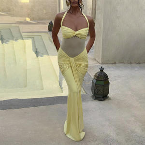 無地セクシーホルターネックノースリーブドレスメッシュレディースドレスシャーリングレディースビーチウェア夏の女性服 - Product Image 4