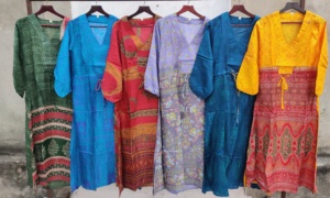 Vestido maxi de crepé hecho a mano con cuello en V de manga larga String Fitter elegante estilo bohemio vestido de fiesta indio colección de verano-lote - Product Image 5