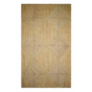 Alfombra de Yute Trenzada Ecológica Antideslizante de Pelo Corto Rectangular para Interiores, Diseño Geométrico Gris Dorado Natural - Product Image 4