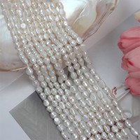 Vente en gros de brins de perles baroques d'eau douce naturelles de 7-8 mm, polies double face, percées sur le côté droit, pour la fabrication de bijoux
