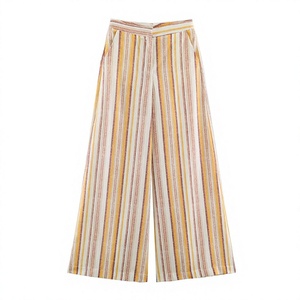 PB&ZA Pantalones Largos de Mujer, Verano 2026, Nuevos, Elegantes, a Rayas, Casuales, de Cintura Alta, Elásticos y Transpirables, 100% - Product Image 1
