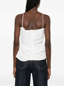 LEDUO French Daring Coquette Lace Splice Ruched Back Zip <b>Spaghetti</b> <b>Strap</b> Cami Top For Women - Product Image 2