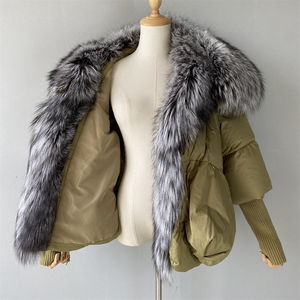 アウトドア ラグジュアリー ビッグ 天然 リアルフォックスファー襟 ダウンジャケット パファーパーカ 暖かい カスタム 冬 女性 フェザー ホワイトダックダウンコート - Product Image 6