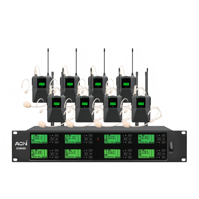 Best-selling UHF 8-channel wireless microphone systemfeaturing DSP anti-feedback technology, suitable for KTV stage performances