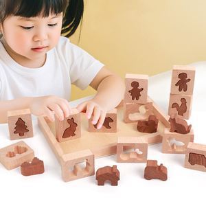 Cubes d'empilage en bois de hêtre naturel Montessori, 24 pièces, blocs d'apprentissage et de correspondance en bois pour enfants - Product Image 2