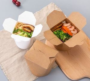 Caja de comida para llevar, envase rápido para comida para llevar, caja de pasta Kraft de 750 ml, caja de papel para fideos, kebab y doner con impresión. - Product Image 1