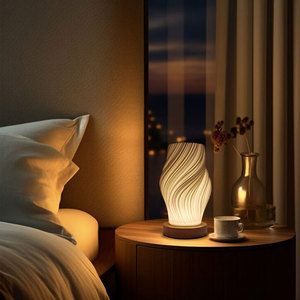 Lámpara <span class=keywords><strong>de</strong></span> Noche con Diseño <span class=keywords><strong>de</strong></span> Ondas <span class=keywords><strong>de</strong></span> Agua, Impresa en 3D, USB, Regulable, Luz Blanca Cálida Moderna para Cabecera <span class=keywords><strong>de</strong></span> Cama, con Batería - Product Image 2