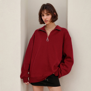 Sudadera con media cremallera de algodón perlado de 370 g, cuello alto, estampado de moda, logotipo personalizado bordado, para hombre y mujer, venta al por mayor - Product Image 2