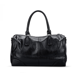 Sac en cuir de grande capacité avec fermeture à glissière, fourre-tout de voyage noir, poignée souple unisexe - Product Image 4