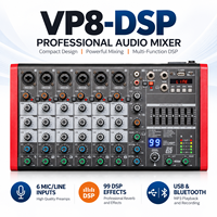 Mixer Audio Profesional 8 Kanal VP8-DSP dengan 6 Input Mic, 99 DSP, EQ 7 Band, Bluetooth, USB, MP3, dan Phantom Power 48V untuk Siaran Langsung