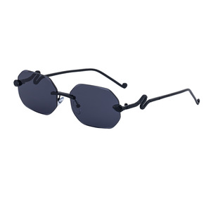 Nuevas Gafas de Sol sin Marco Estilo Europeo Americano para Mujer, Diseño de Cabeza de Serpiente con Borde de Corte de Diamante, Protección UV400, Marco de Aleación de Zinc - Product Image 2