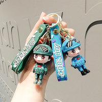 Dessin animé pompier Souvenir cadeaux porte-clés 3d poupée voiture porte-clés en gros Cool garçon Figure en plastique porte-clés