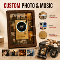 Cadre musical NFC en bois massif personnalisé, aimant de réfrigérateur, pour chanson DIY, pour 4 disques vinyles, plaque nominative personnalisée, avec fonction lumineuse et ventilateur, cadeau