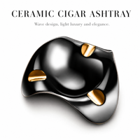 Cendrier en céramique de luxe léger de haute qualité, design vague, trois fentes, support doré, cadeau pour homme, accessoires pour cigares à domicile