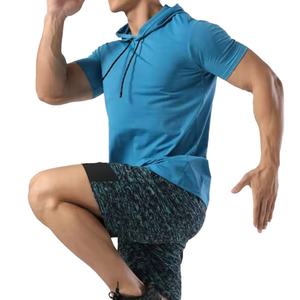 Sudaderas Deportivas de Verano al por Mayor, Camisetas de Manga Corta de Algodón y Elastano para Gimnasio y Fitness, Sudaderas con Capucha para Hombre - Product Image 2