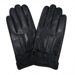 Gants pour hommes en cuir de chèvre noir, design personnalisé, chauds pour l'hiver, pour la conduite, la moto, le ski, les activités de plein air, les voyages, les sports, teinture unie - Product Image 2