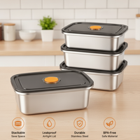 4-teiliges Set Luftdichte Edelstahl-Lebensmittelbehälter Auslaufsichere Stapelbare Lunchboxen