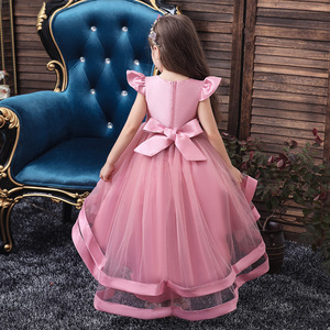 Princess Dress For Girls Pink Tulle A-Line O-Neck Embroidered Flower Girl Gown With Train Summer Formal Wear - Product Image 4
