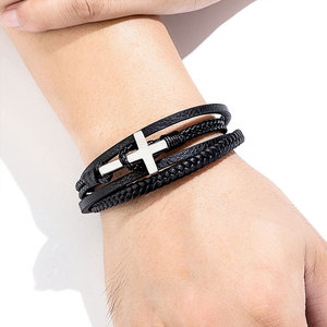 Pulsera y brazalete de oro para hombre de acero inoxidable 316L antideslustre, pulsera magnética cruzada apilable para hombre - Product Image 5