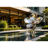 Fontaine d'eau extérieure en acier inoxydable pour jardin, grande sculpture en métal poli miroir pour villa et piscine