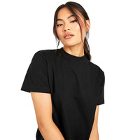 Camiseta de Lujo para Mujer, 220 GSM, 100% Algodón, Ecológica, Hombros Caídos, Manga Corta, con Logotipo de Marca Personalizado, Color Negro Liso