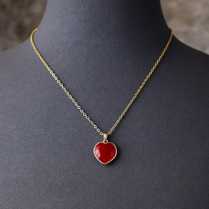 Heart Shape Natural Stone Pendant <b>Necklace</b> 18K Gold Plated Chain Bezel Setting Gift Jewelry Zinc Alloy Fashion <b>Necklace</b> - Product Image 4