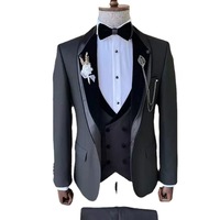Costume homme 3 pièces uni, veste à un bouton, gilet, pantalon, dîner, mariage, smoking de marié, coupe ajustée, costumes de cérémonie, costumes d'affaires