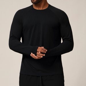 T-shirt à manches longues sans couture pour homme, coupe ajustée, avec <span class=keywords><strong>logo</strong></span> personnalisé, sportif, décontracté, respirant, à séchage rapide, tricoté, pour le sport et les activités de plein air - Product Image 2