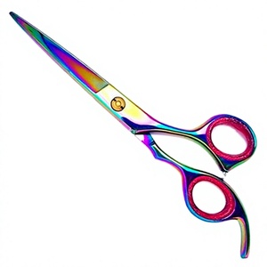 Ciseaux à cheveux professionnels à manche long droit, revêtement couleur arc-en-ciel, pointe de sécurité, style unique, couleur fixe, repose-doigt et embout de sécurité - Product Image 1