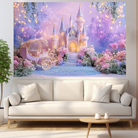 Backdrop Kastil Impian Ungu 5*3ft dengan Cetakan Bunga Peri untuk Dekorasi Pesta Ulang Tahun Anak Perempuan