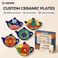 Support de sachets de thé en céramique écologique en gros, sous-verre et plat de service avec repose-cuillère