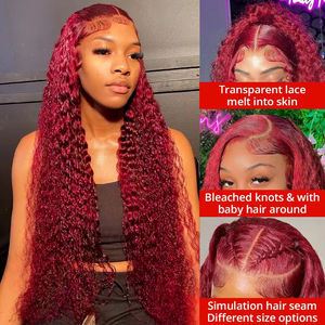 <span class=keywords><strong>Cheveux</strong></span> vietnamiens 99J <span class=keywords><strong>couleur</strong></span> perruques vague profonde bouclés bordeaux dentelle frontale perruque <span class=keywords><strong>cheveux</strong></span> humains Hd dentelle avant vin rouge <span class=keywords><strong>couleur</strong></span> vague profonde perruques - Product Image 3