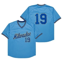 Jersey Baseball Bordir Jahitan Khusus Pakaian Olahraga Bernapas Milwaukee 4 Biru Throwback Vintage Pria Wanita Remaja