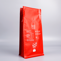 Sac de café personnalisé imprimé à fond carré avec fermeture à glissière intégrée en feuille d'aluminium à fond plat avec valve et logo
