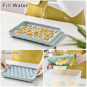 DD1522 Mini Mehrschichtige 33-Fächer Kugelförmige Eiswürfelform mit Deckel & Behälter Eisball-Maker für Gefrierschrank - Product Image 5