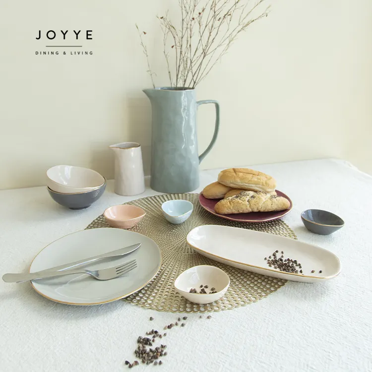 Joyye Nordic Coloful Set piatto da pranzo ciotole per zuppa personalizzate piatti per insalata in ceramica da asporto decalcomania piatti per zuppa di Pasta